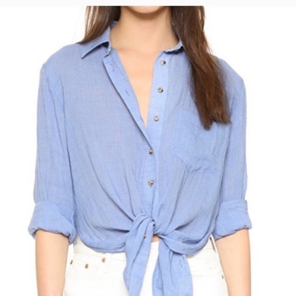 FREE PEOPLE Blue Button Down Shirt Size XS - Picture 2 of 9